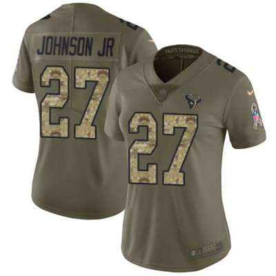 Nike Houston Texans #27 Duke Johnson Jr OliveCamo Women's Stitched NFL Limited 2017 Salute to Service Jersey